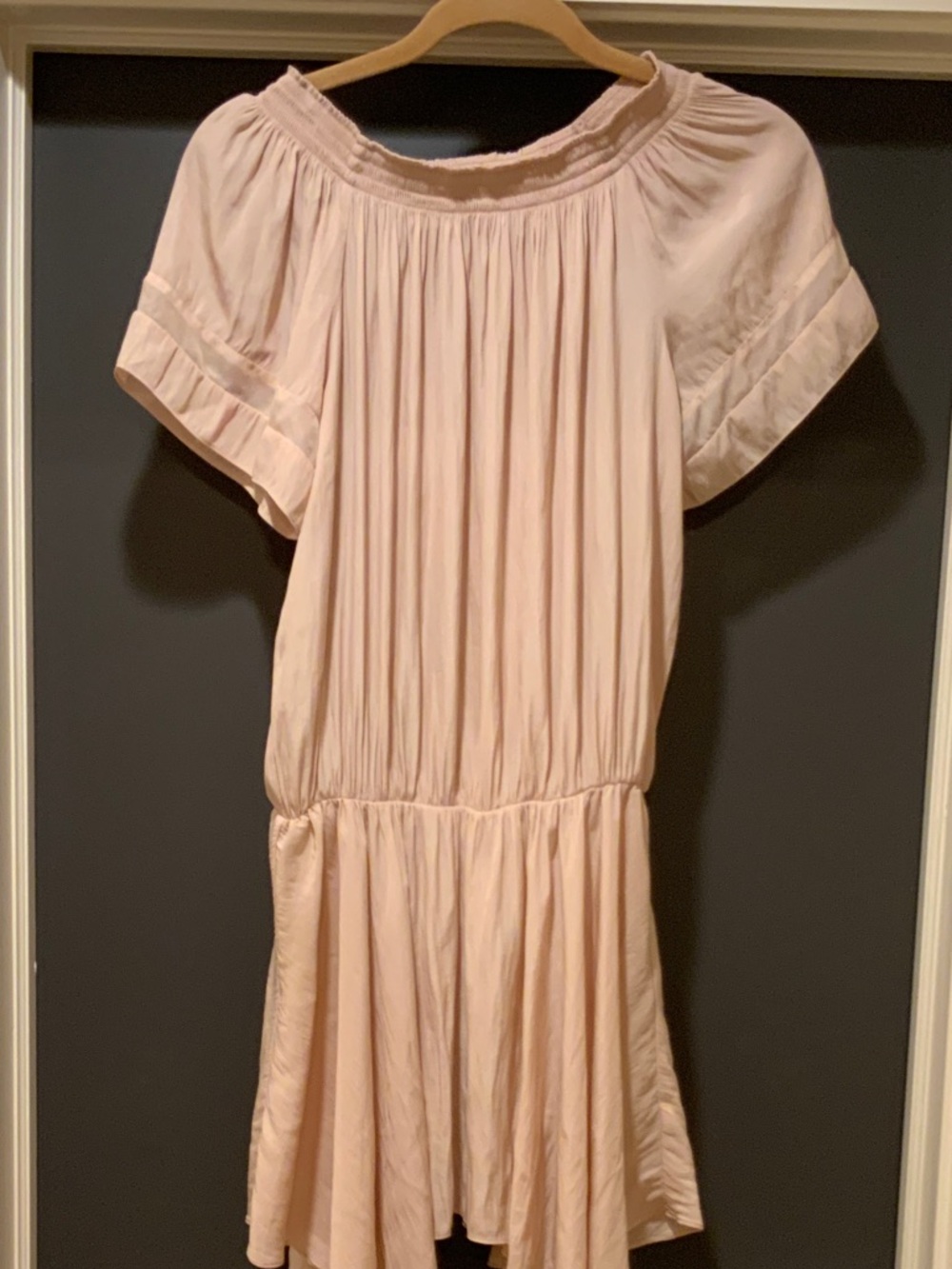 Ramy Brook Blush Pink Short Sleeve Smocked-Neck Dress